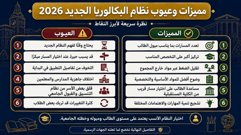 مميزات وعيوب نظام البكالوريا الجديد 2026